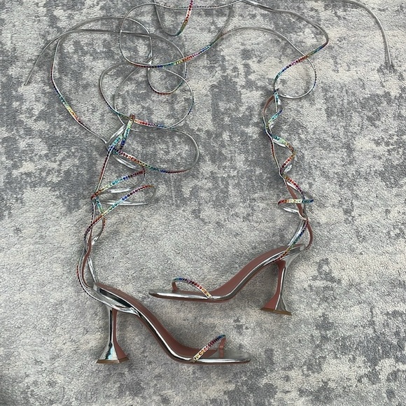 New Amina Muaddi x AWGE Rainbow Crystal LSD Wrap
Around Gladiator Sandals Heels - Picture 14 of 16